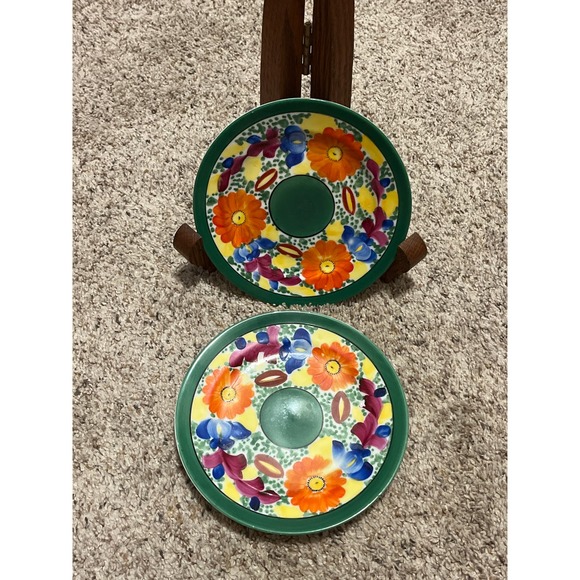 Vintage Meito China Bread Butter  Plate  Japan Hand Painted Green Orange Flower - Picture 2 of 6